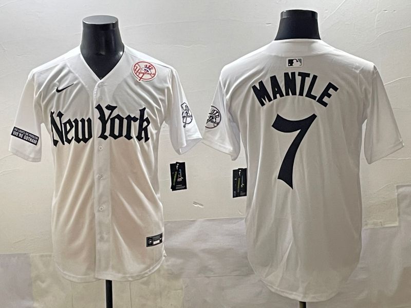 Men 2025 New York Yankees #7 Mantle White Five generations Joint Name Nike MLB Jersey style 13->new york yankees->MLB Jersey